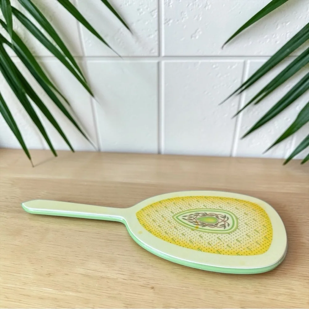 Vintage DuPont Lucite Hand Mirror Green Yellow Vanity Mirror Retro Table Mirror
